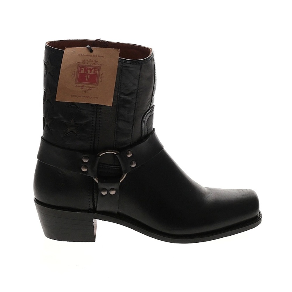 Frye 150th Anniversary Heeled Black Harness Boots with Stars